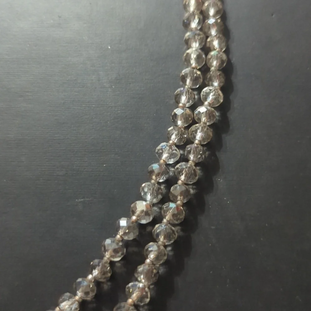 Loft Silver Tone and Grey Faceted Crystal Beaded Long Statement Necklace